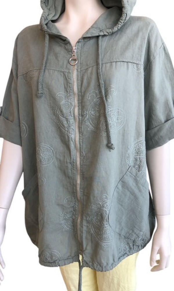 Brodeerattu pellavahuppari - Khaki/Oliivi - Pellava