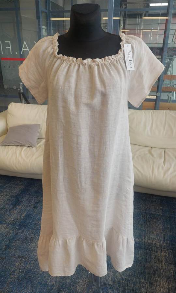 Isosisko pellavamekko - beige - Mekot