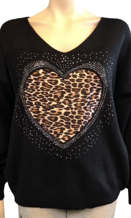 Sydän neule jossa hieman leoa ja bling - Neuleet