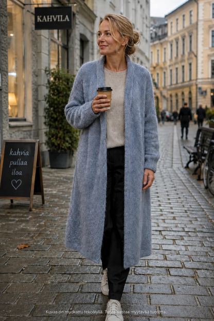 Farkunsininen pitkä Kid mokair neuletakki
