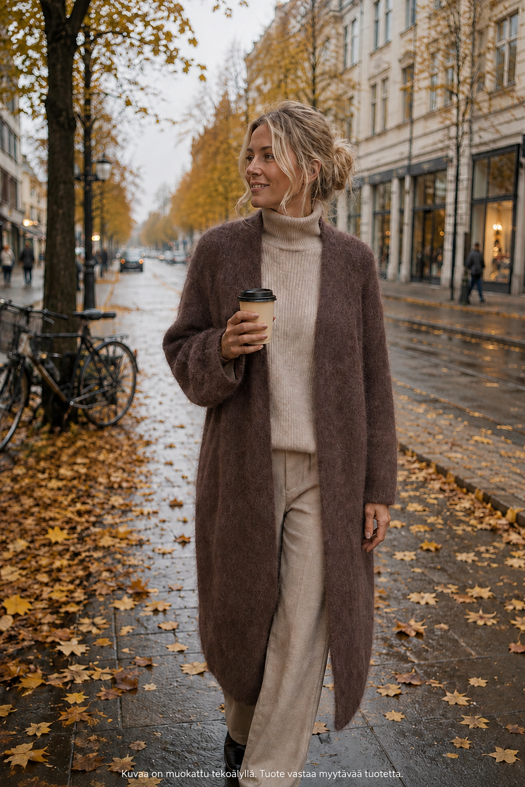 Suklaanruskea pitkä Kid mokair neuletakki. 