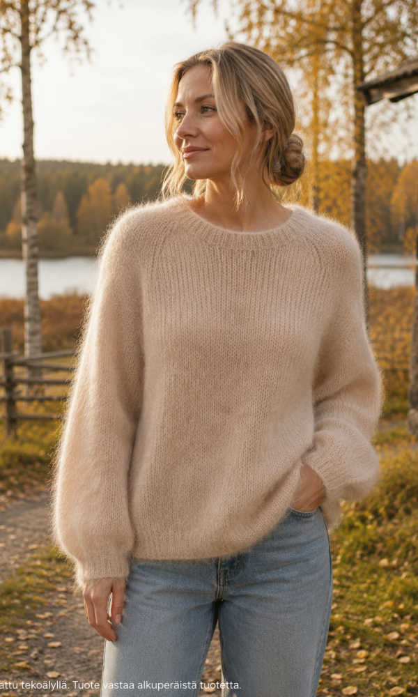 Kid mohair O-pääntiellä neuletakki eri väreissä - Beige - Neuleet