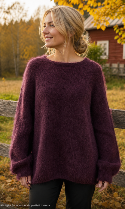 Kid mohair O-pääntiellä neuletakki eri väreissä - Luumu - Neuleet