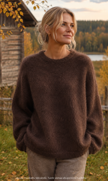 Kid mohair O-pääntiellä neuletakki eri väreissä - Ruskea - Neuleet