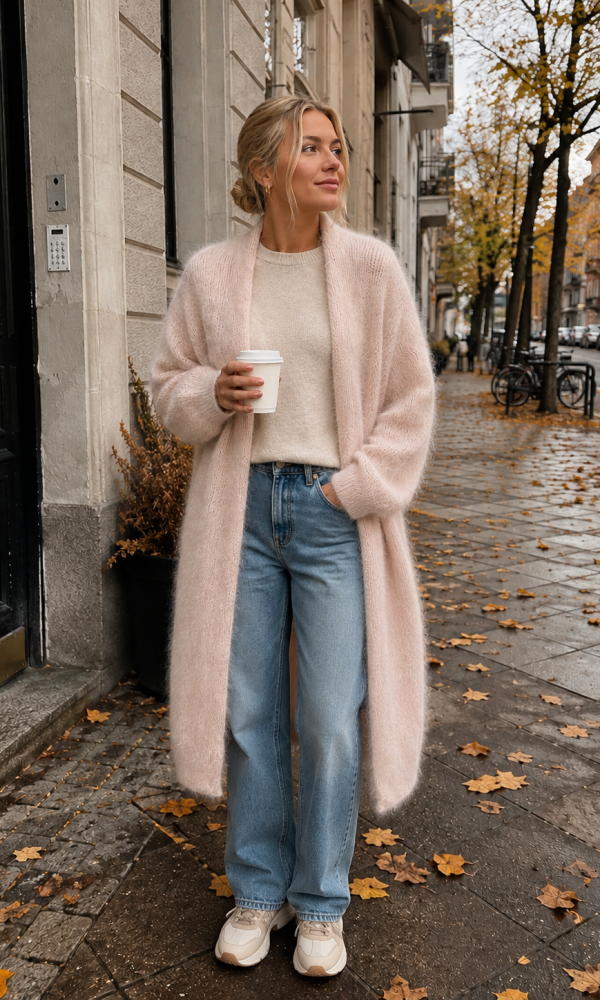 Kid mohair pitkä neuletakki eri väreissä - beige - Neuleet