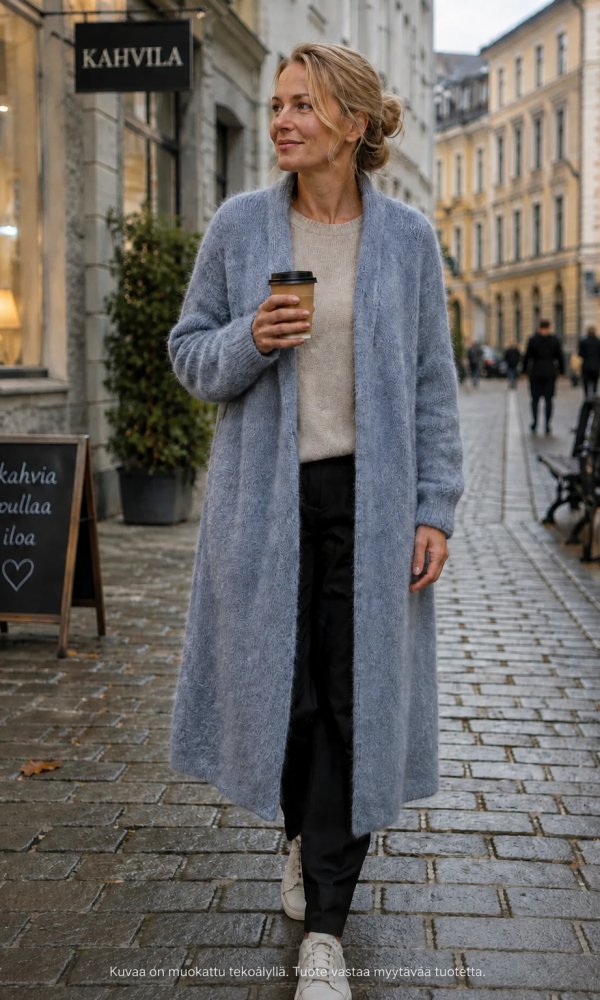 Farkunsininen pitkä Kid mokair neuletakki