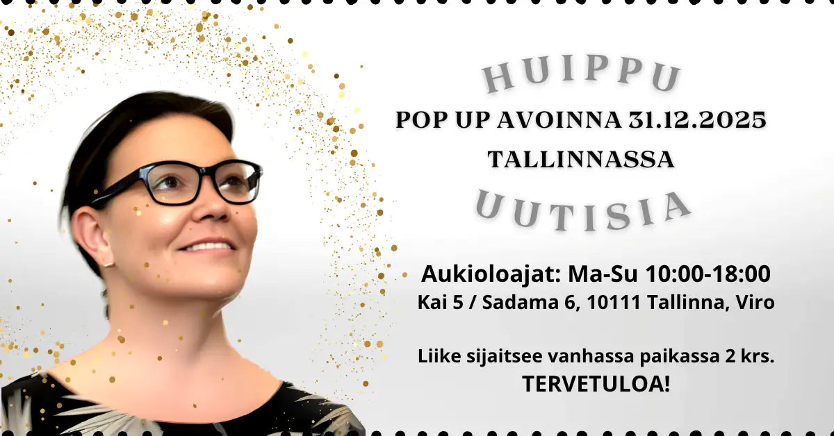 Musta ja valkoinen kuvioitu pusero kultaisella tähtisuihkukuviolla