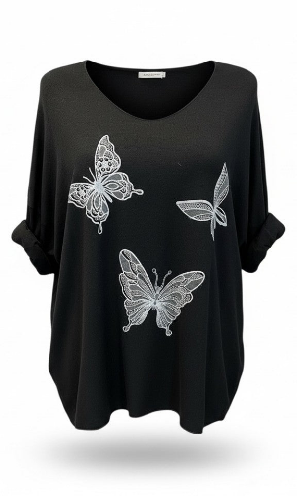 Kaunis perhosneule S–XL – säihkyvät yksityiskohdat ja pehmeä materiaali