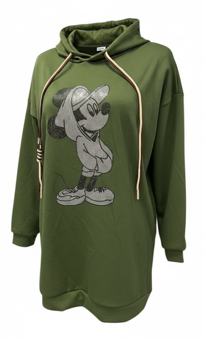 Mikki-huppari naisille – rento pituus ja kauniit bling-yksityiskohdat