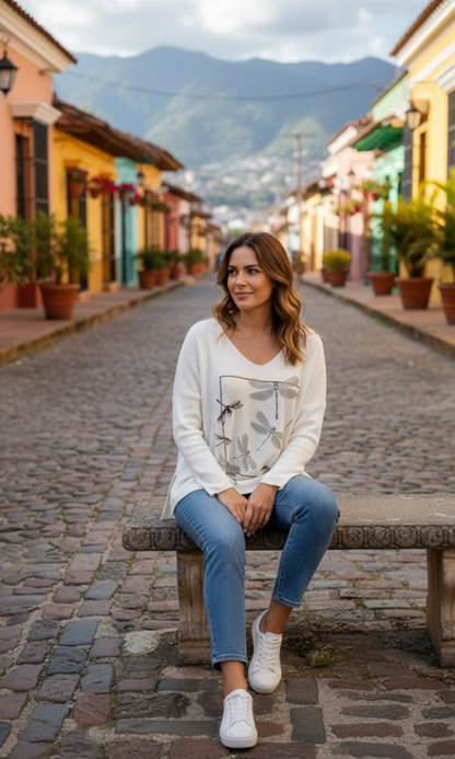 Valkoinen sudenkorentopusero bling-yksityiskohdilla – pehmeä ja lämmin